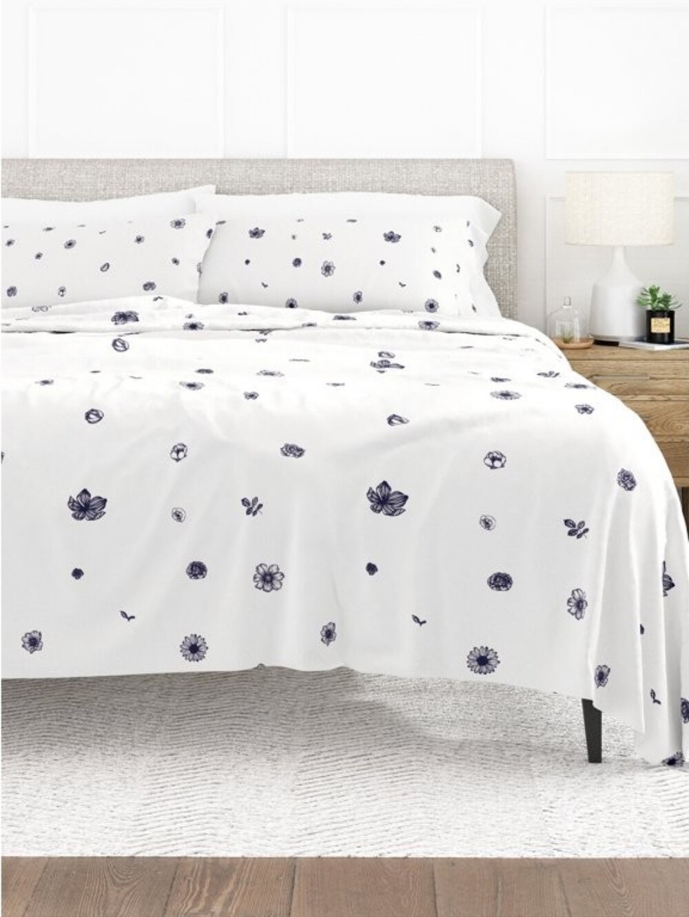 Home Collections Premium Ultra Soft Indigo Flowers Cal King  Sheet Set
